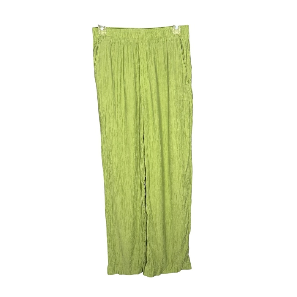 Madewell Women's Lime Green Crepe Pleated Pants Elastic Waist 28"‎ S Inseam 27"